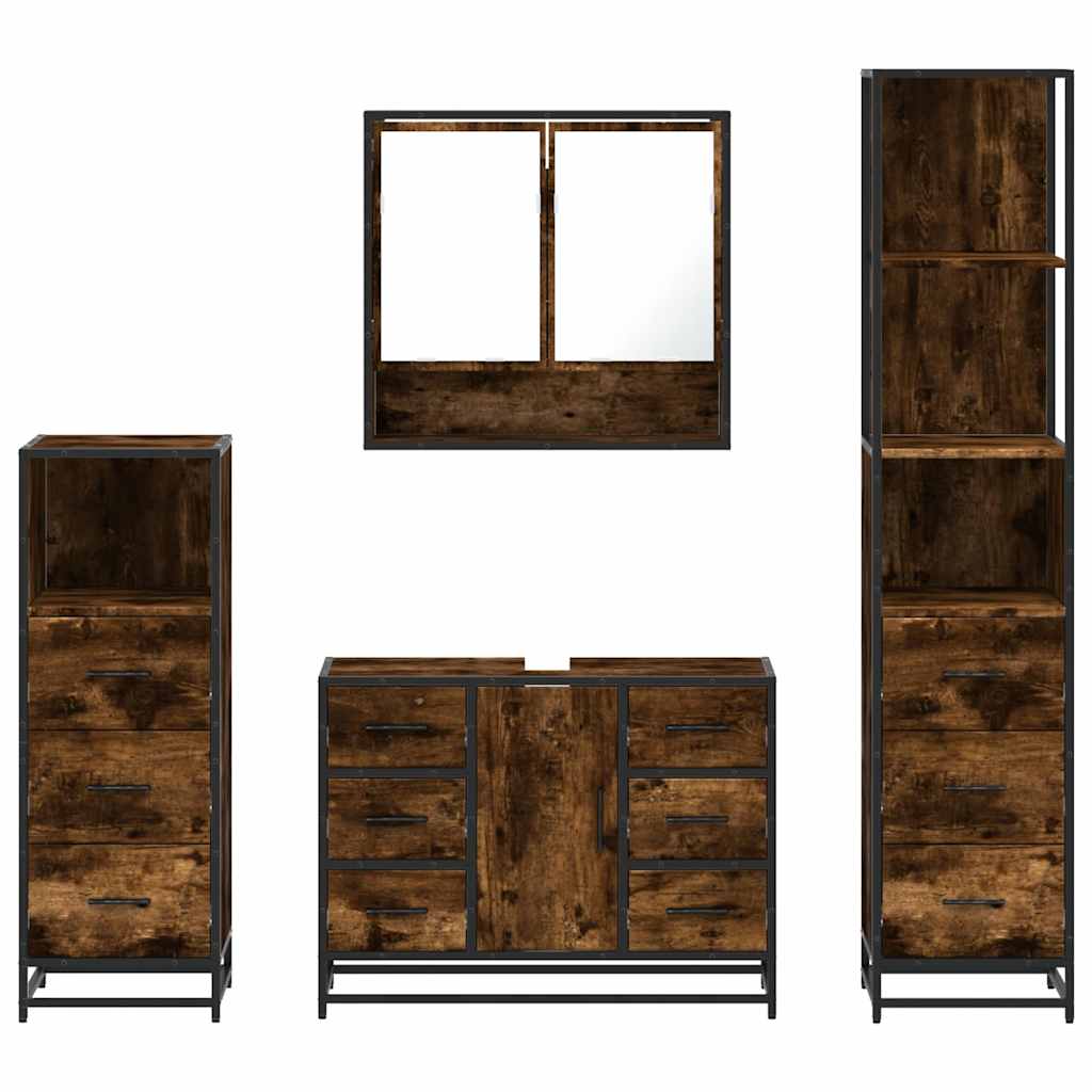 vidaXL 4 Piece Bathroom Furniture Set Smoked Oak Engineered Wood