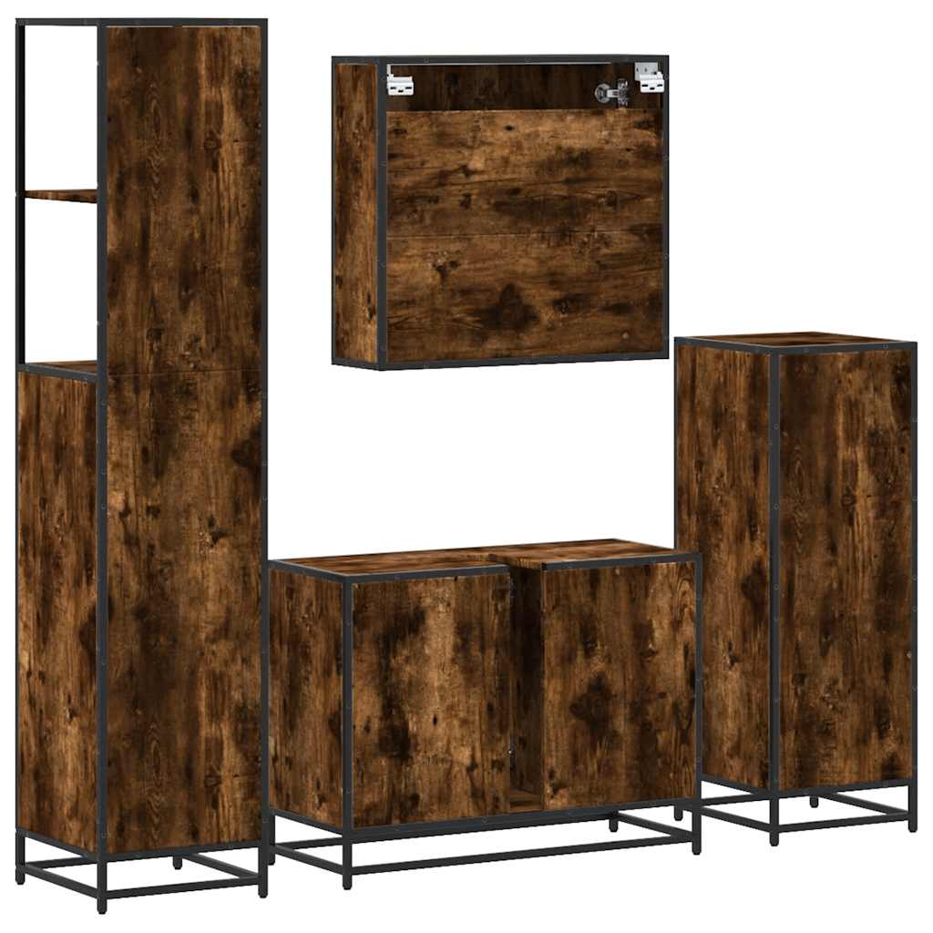 vidaXL 4 Piece Bathroom Furniture Set Smoked Oak Engineered Wood