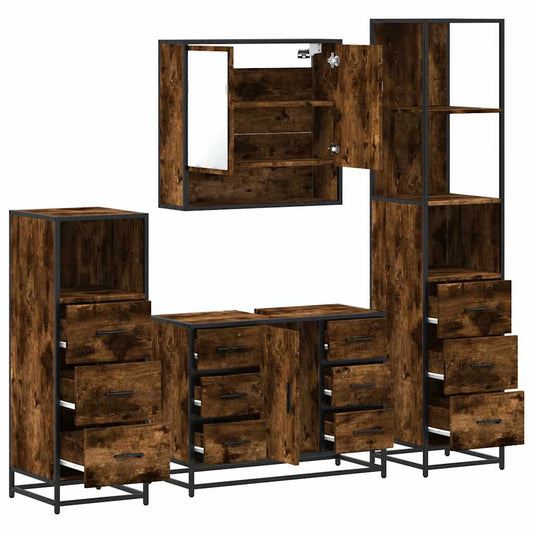 vidaXL 4 Piece Bathroom Furniture Set Smoked Oak Engineered Wood