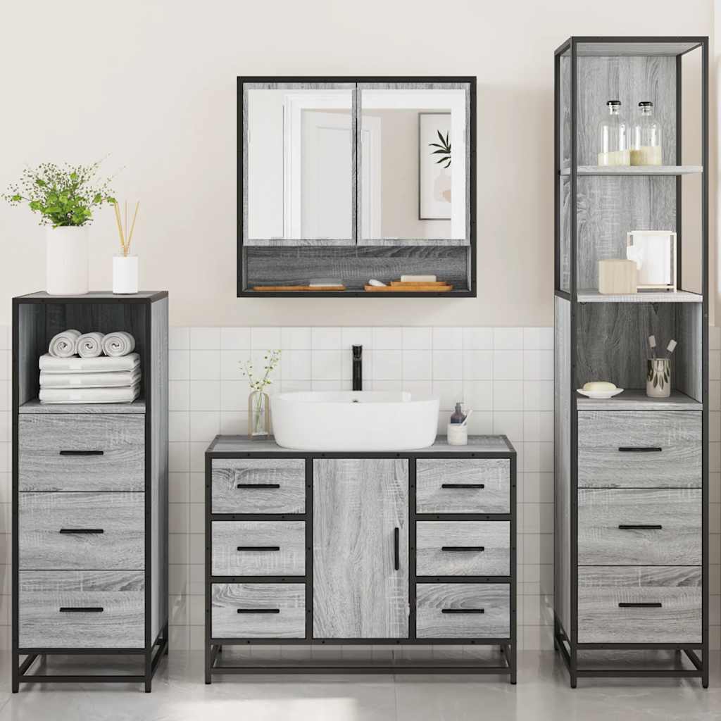 vidaXL 4 Piece Bathroom Furniture Set Grey Sonoma Engineered Wood