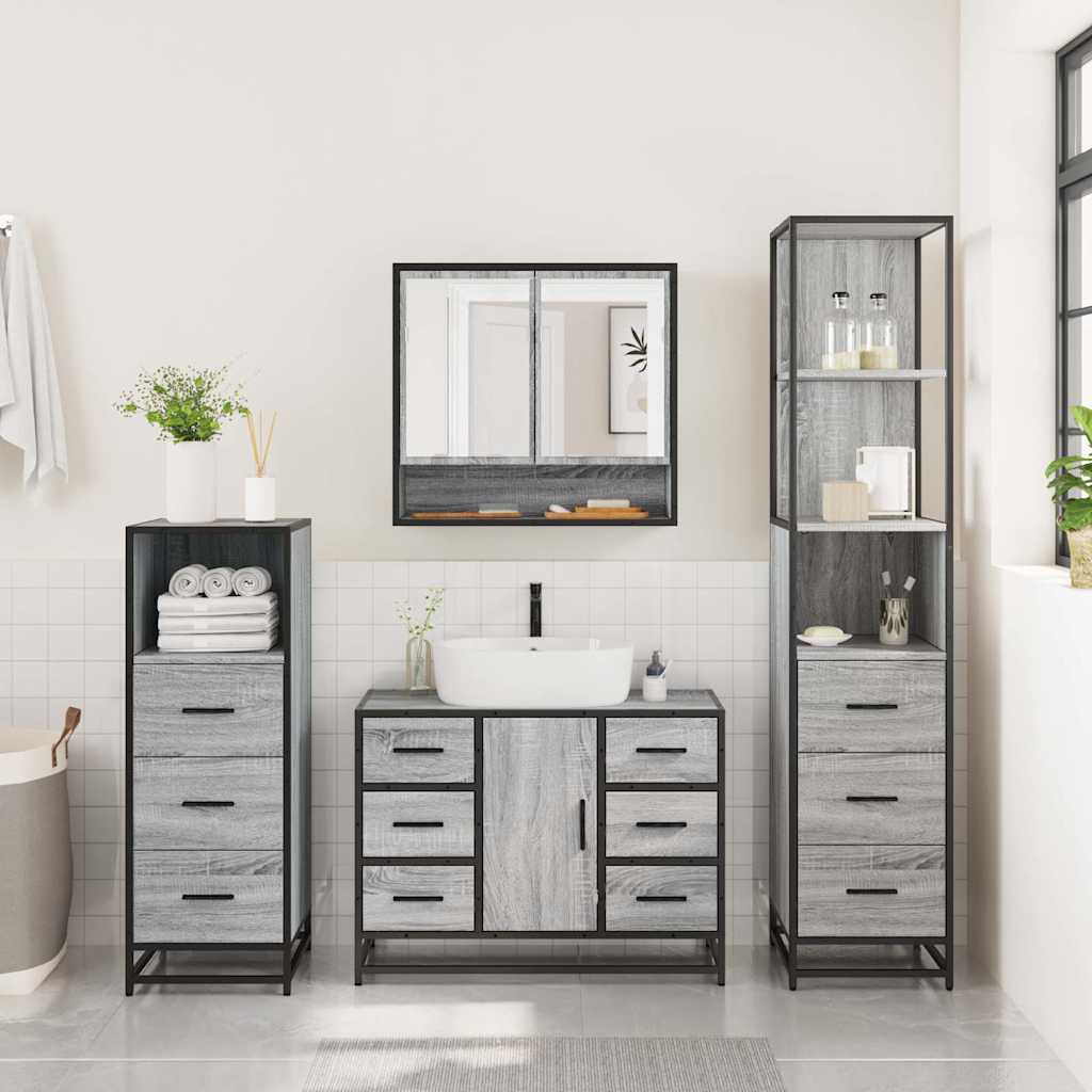 vidaXL 4 Piece Bathroom Furniture Set Grey Sonoma Engineered Wood