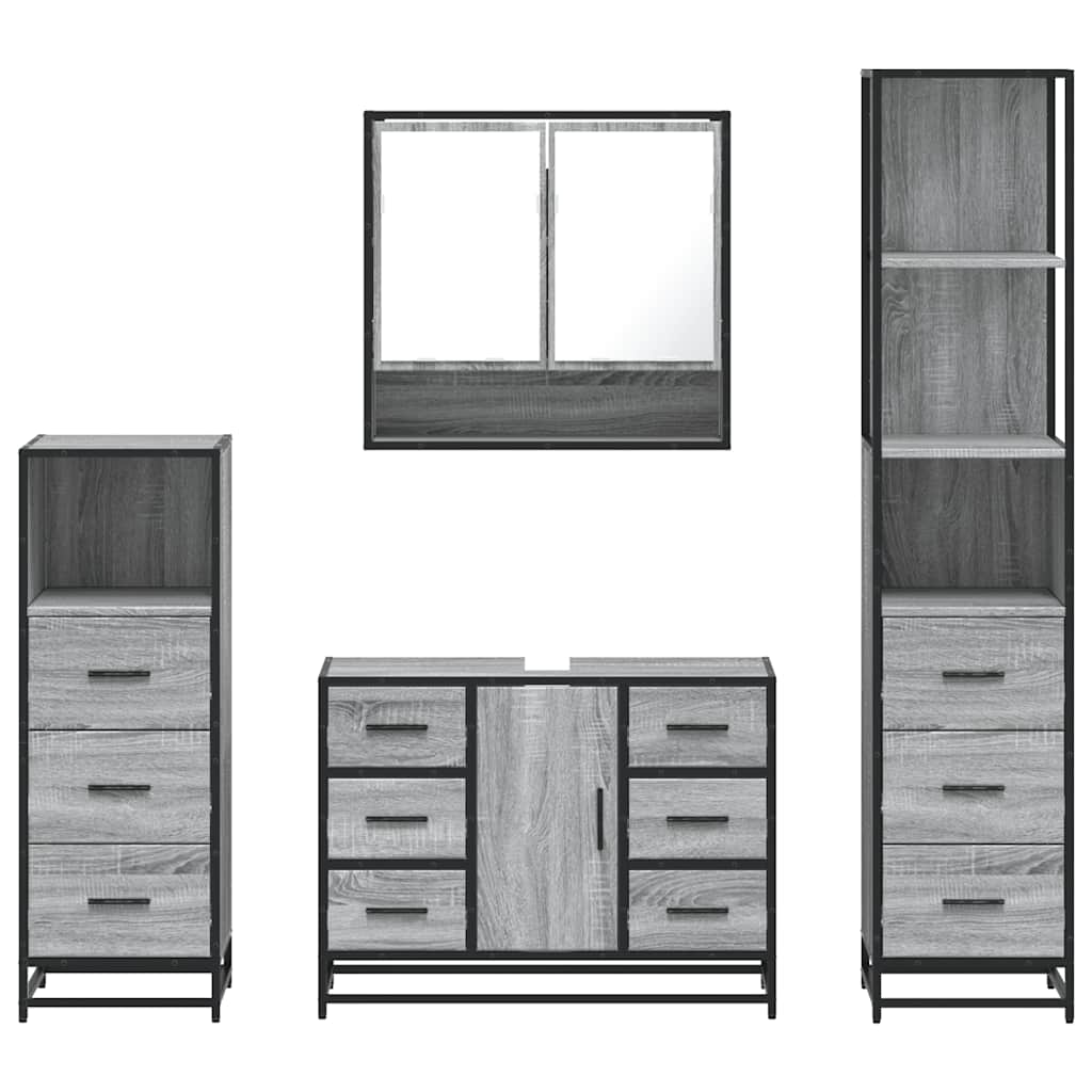 vidaXL 4 Piece Bathroom Furniture Set Grey Sonoma Engineered Wood