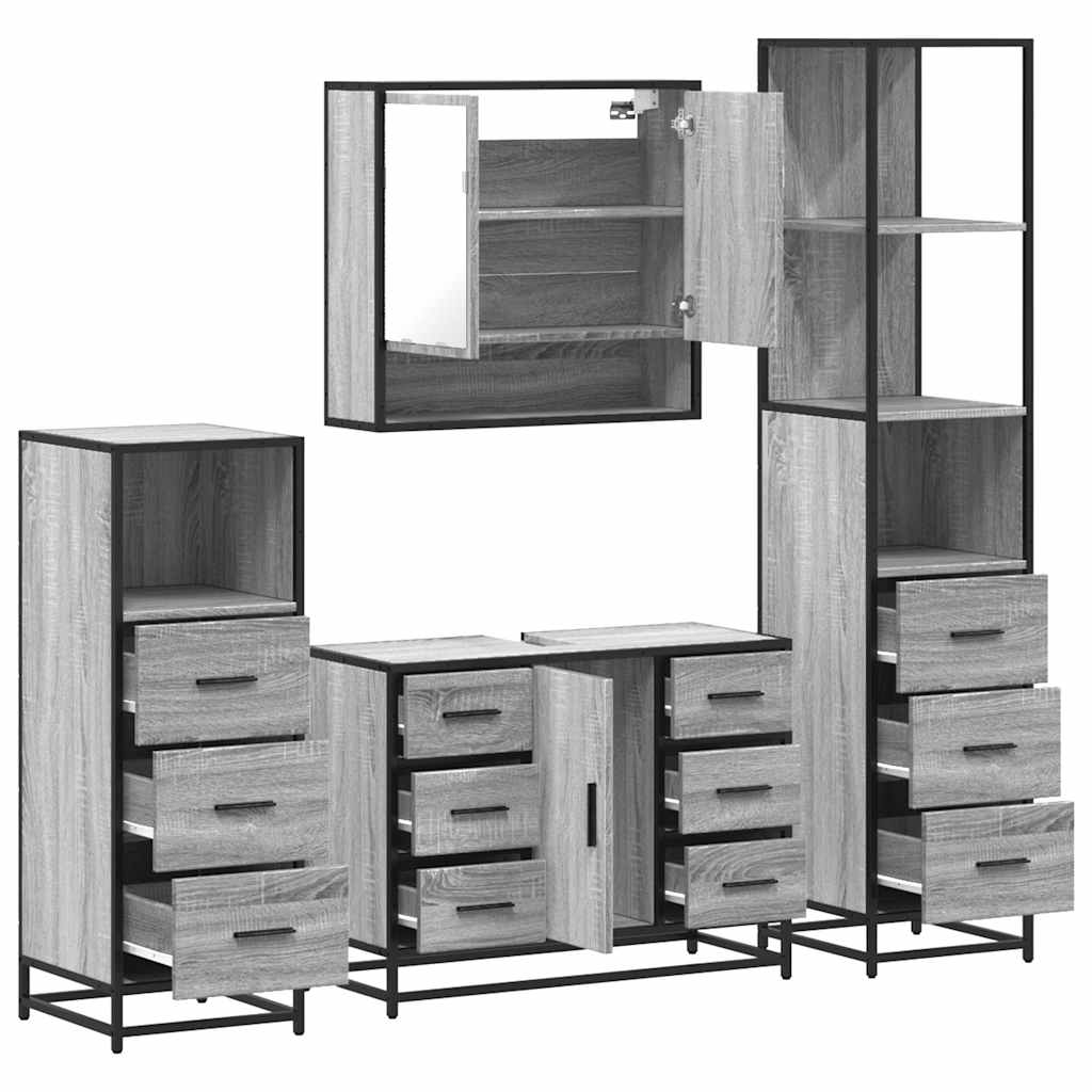 vidaXL 4 Piece Bathroom Furniture Set Grey Sonoma Engineered Wood