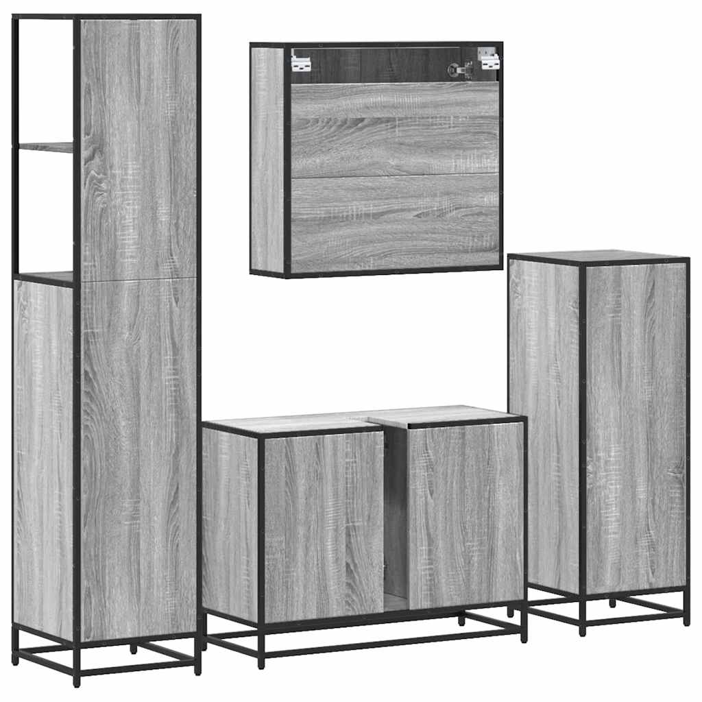 vidaXL 4 Piece Bathroom Furniture Set Grey Sonoma Engineered Wood