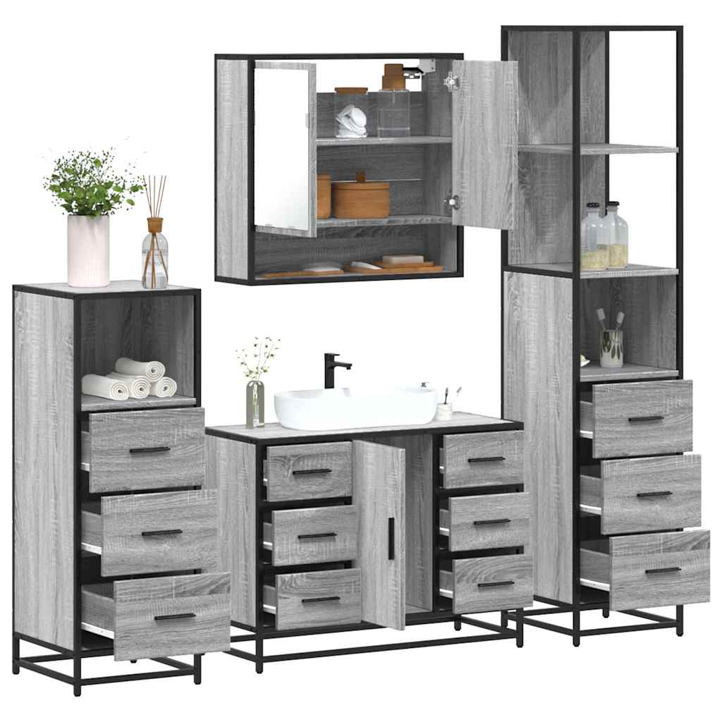 vidaXL 4 Piece Bathroom Furniture Set Grey Sonoma Engineered Wood