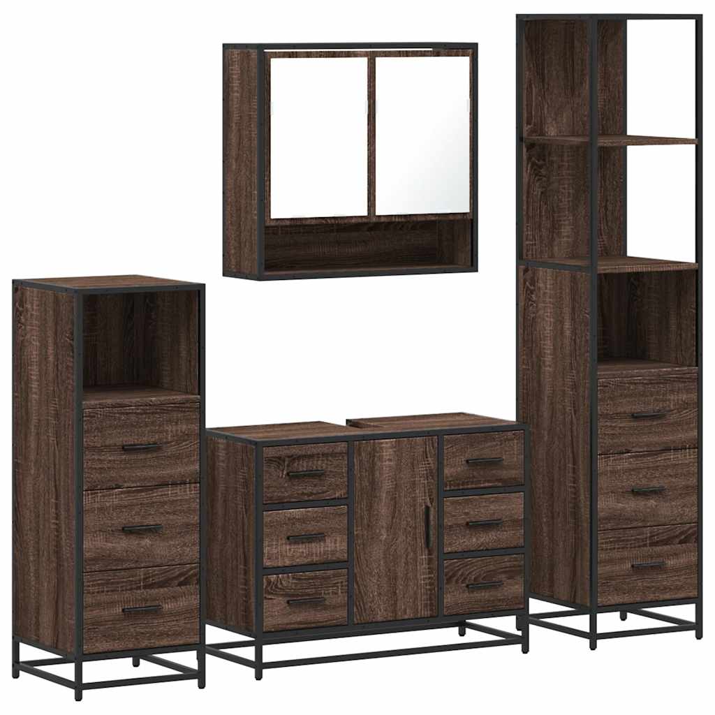 vidaXL 4 Piece Bathroom Furniture Set Brown Oak Engineered Wood