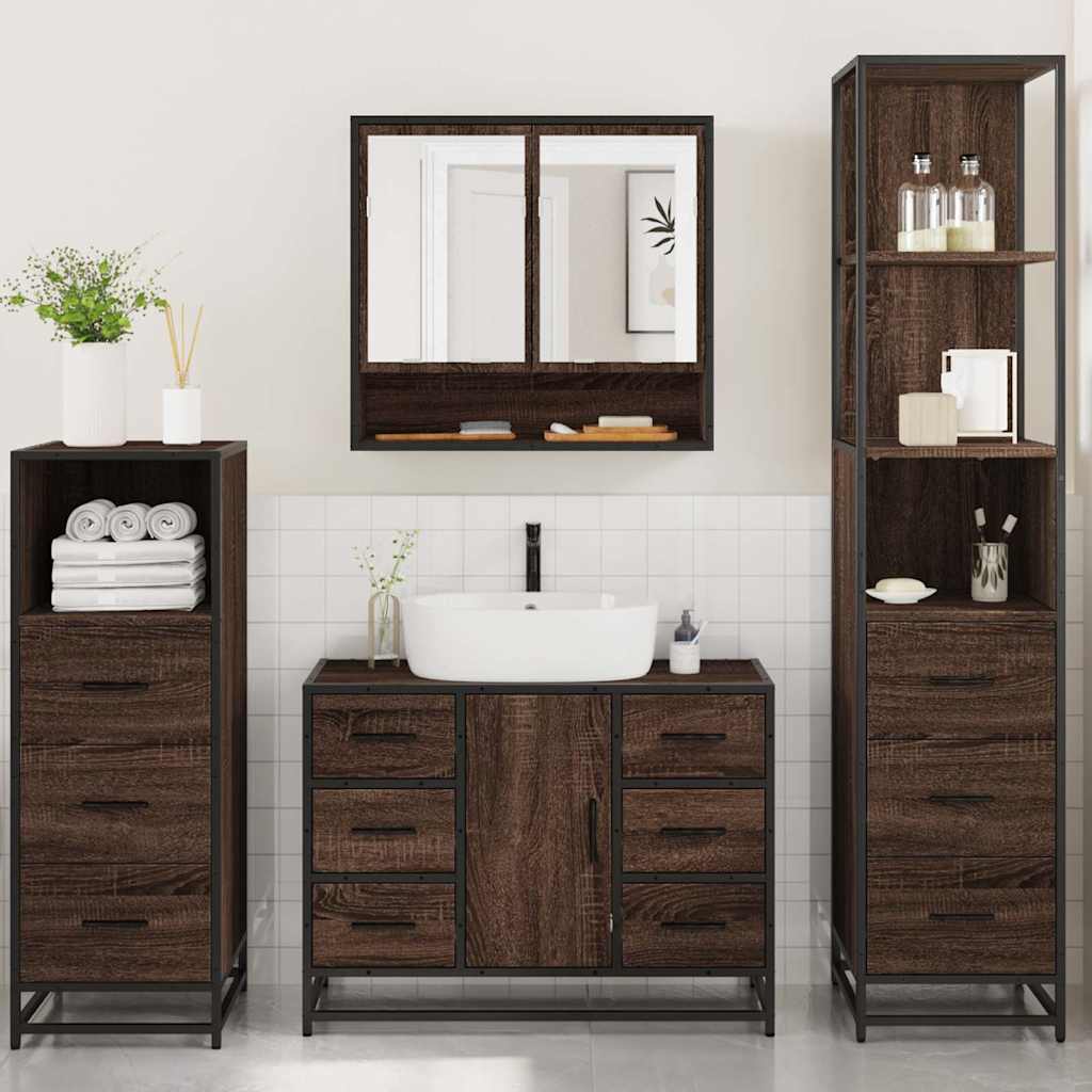 vidaXL 4 Piece Bathroom Furniture Set Brown Oak Engineered Wood