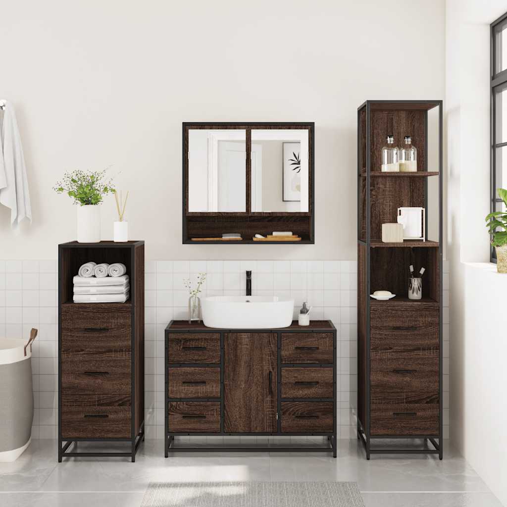 vidaXL 4 Piece Bathroom Furniture Set Brown Oak Engineered Wood