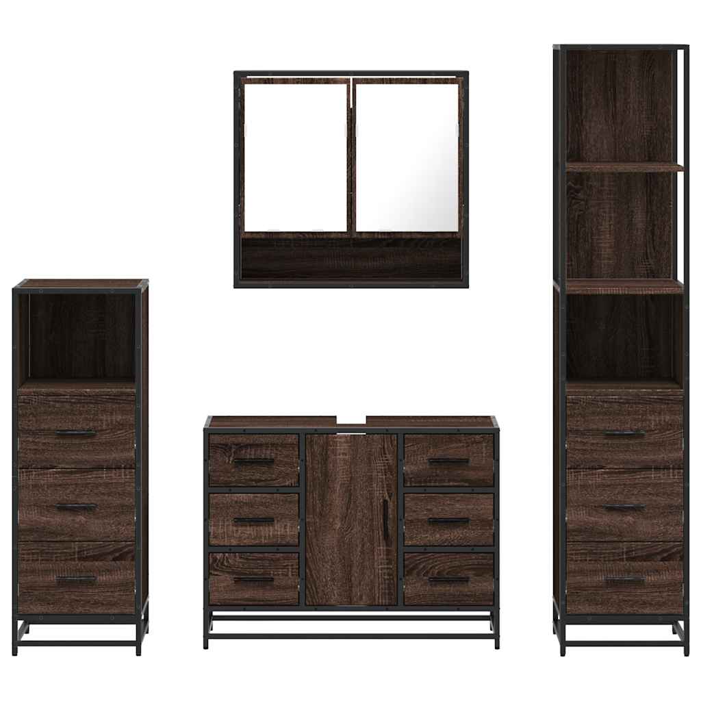 vidaXL 4 Piece Bathroom Furniture Set Brown Oak Engineered Wood