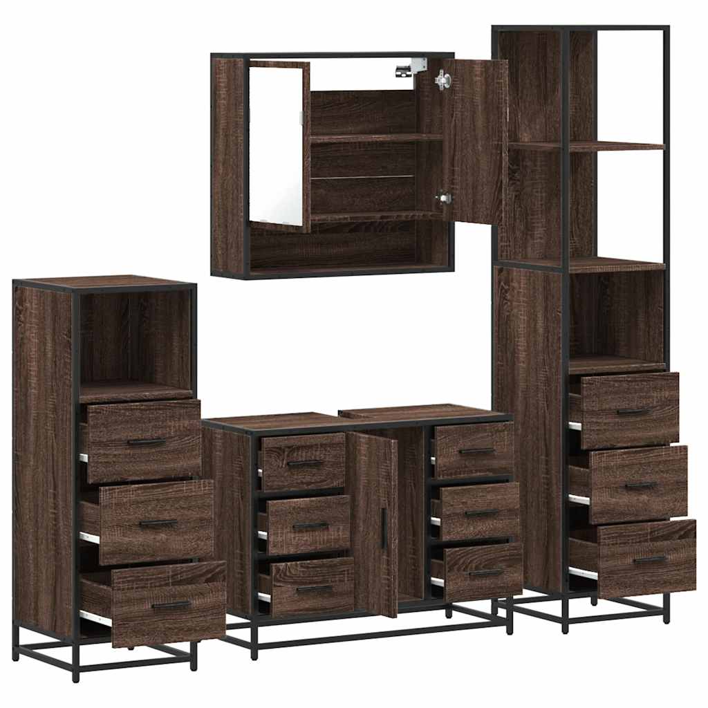 vidaXL 4 Piece Bathroom Furniture Set Brown Oak Engineered Wood