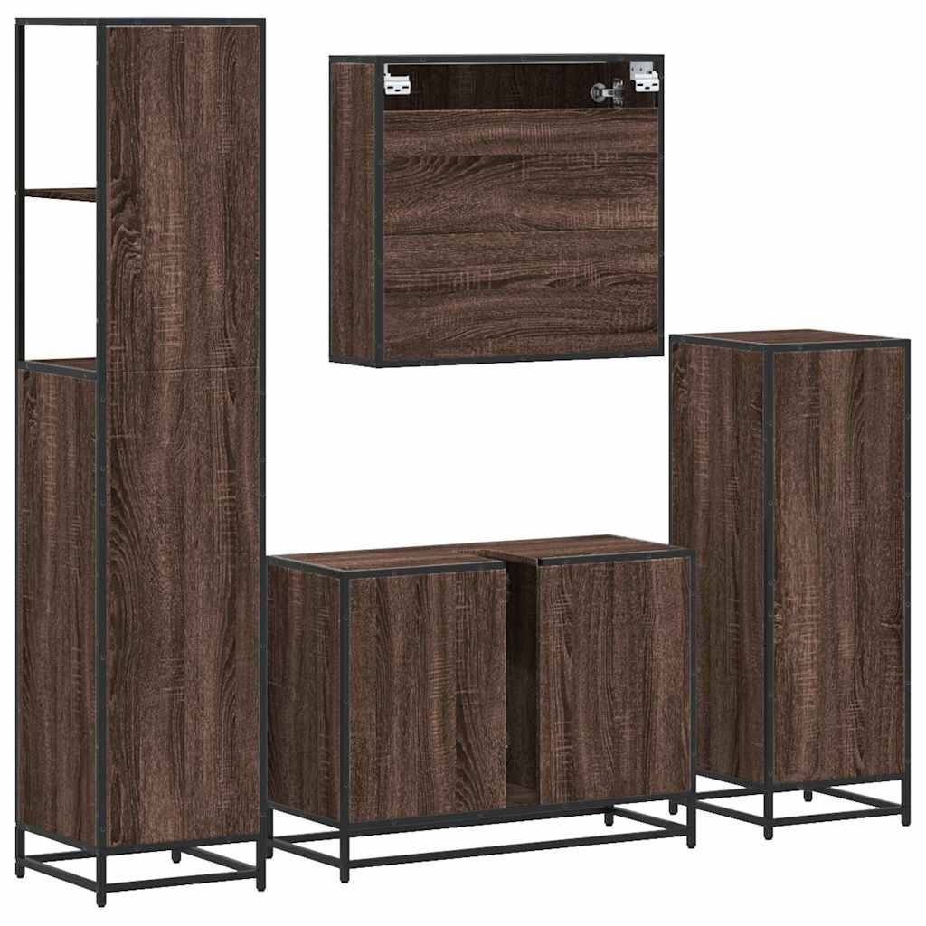 vidaXL 4 Piece Bathroom Furniture Set Brown Oak Engineered Wood