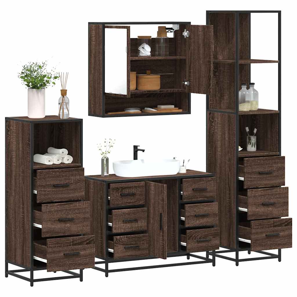 vidaXL 4 Piece Bathroom Furniture Set Brown Oak Engineered Wood