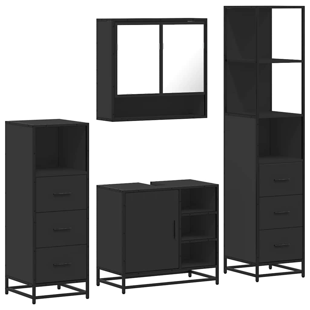 vidaXL 4 Piece Bathroom Furniture Set Black Engineered Wood