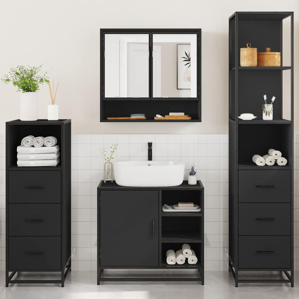 vidaXL 4 Piece Bathroom Furniture Set Black Engineered Wood