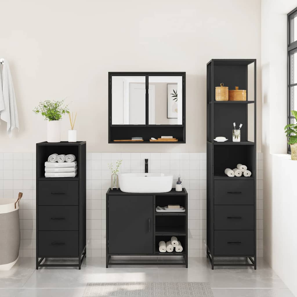 vidaXL 4 Piece Bathroom Furniture Set Black Engineered Wood