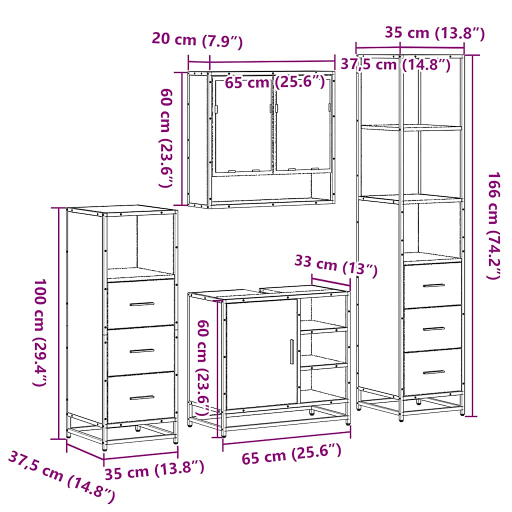 vidaXL 4 Piece Bathroom Furniture Set Black Engineered Wood