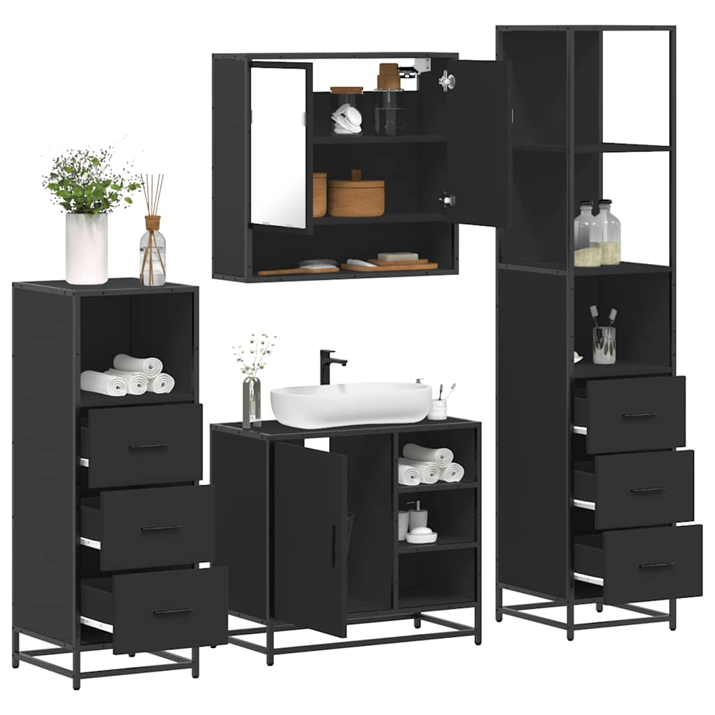 vidaXL 4 Piece Bathroom Furniture Set Black Engineered Wood