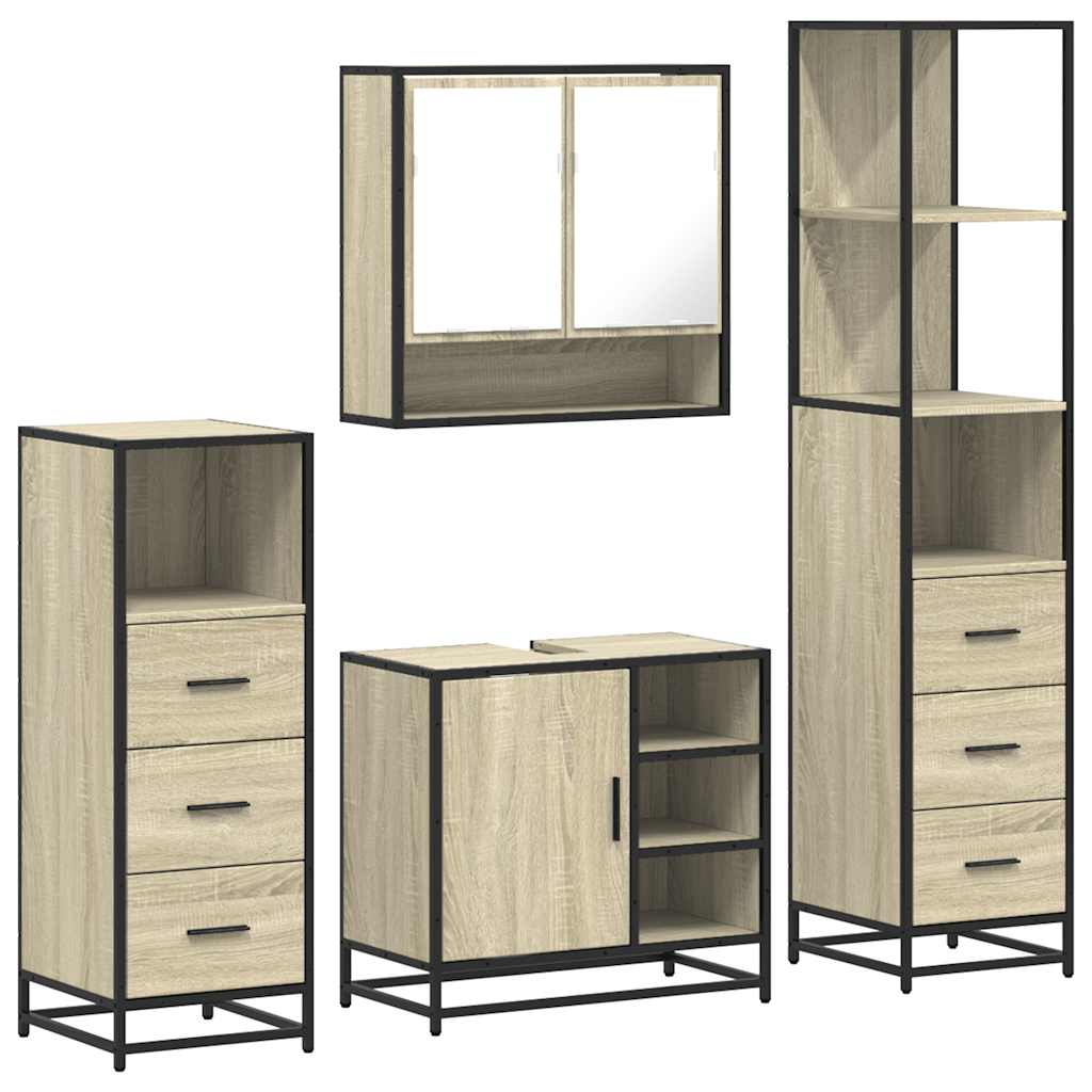 vidaXL 4 Piece Bathroom Furniture Set Sonoma Oak Engineered Wood