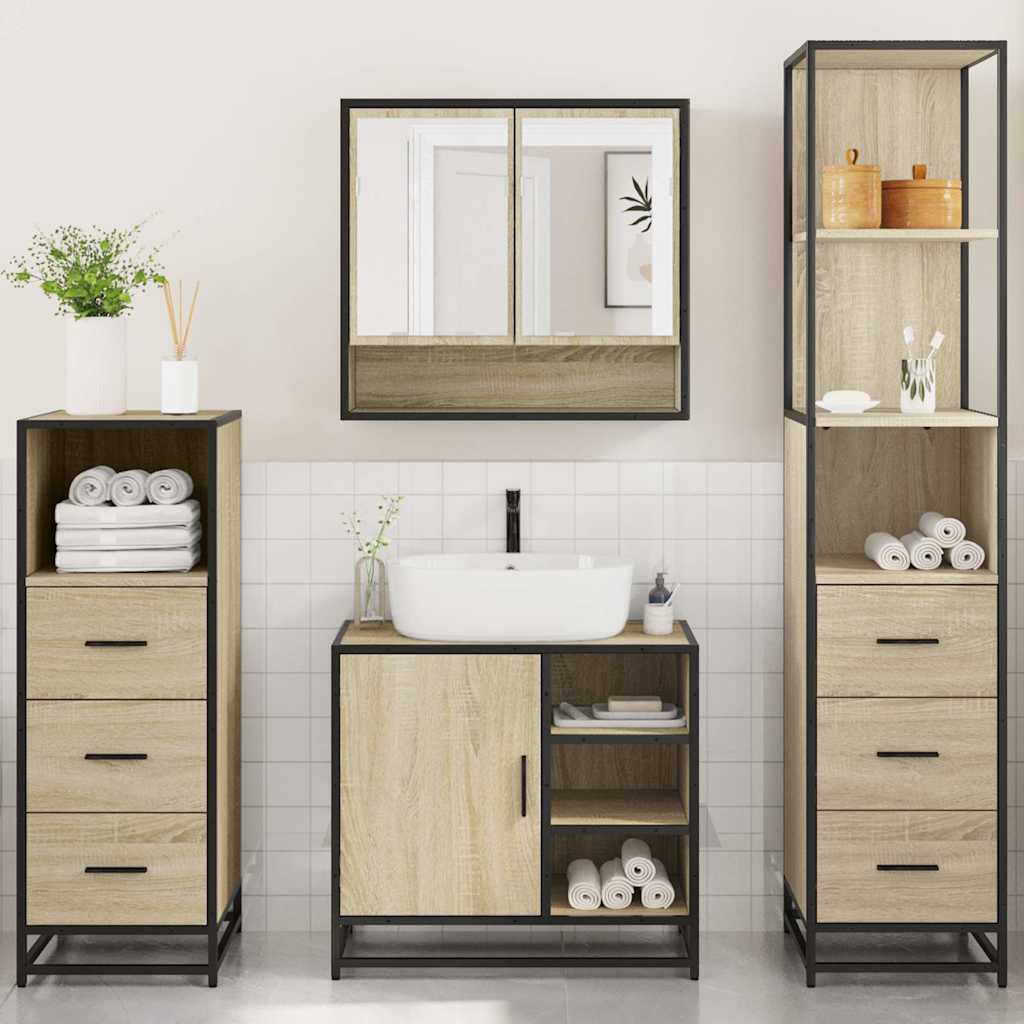 vidaXL 4 Piece Bathroom Furniture Set Sonoma Oak Engineered Wood