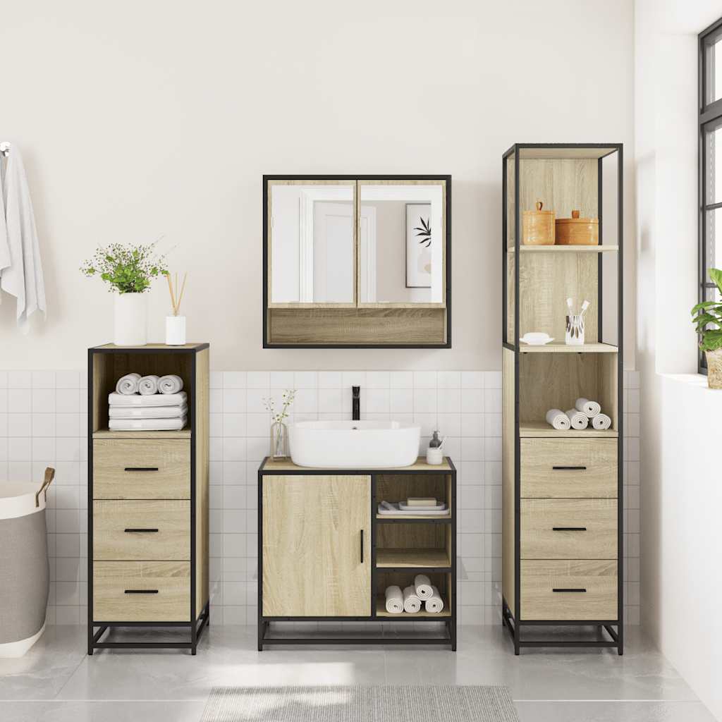 vidaXL 4 Piece Bathroom Furniture Set Sonoma Oak Engineered Wood