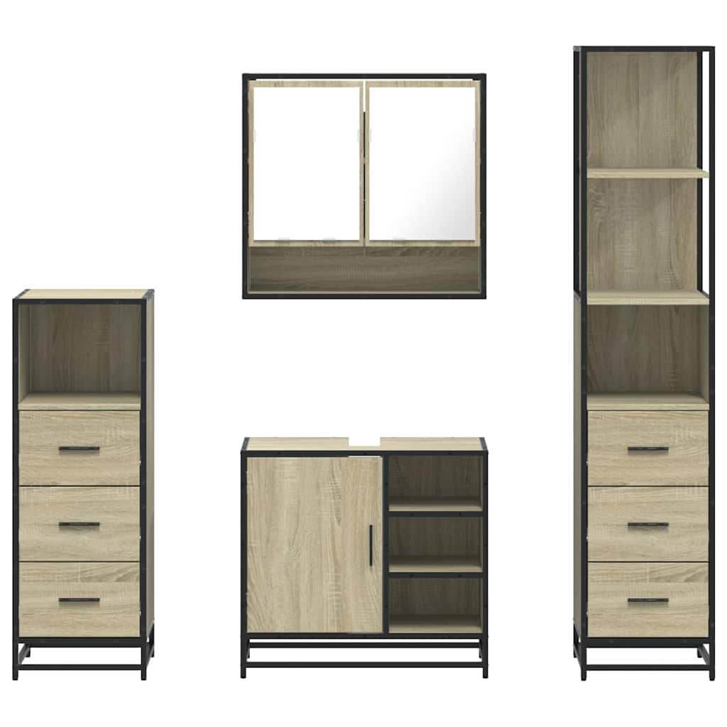 vidaXL 4 Piece Bathroom Furniture Set Sonoma Oak Engineered Wood