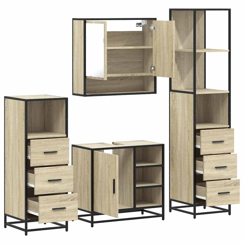 vidaXL 4 Piece Bathroom Furniture Set Sonoma Oak Engineered Wood