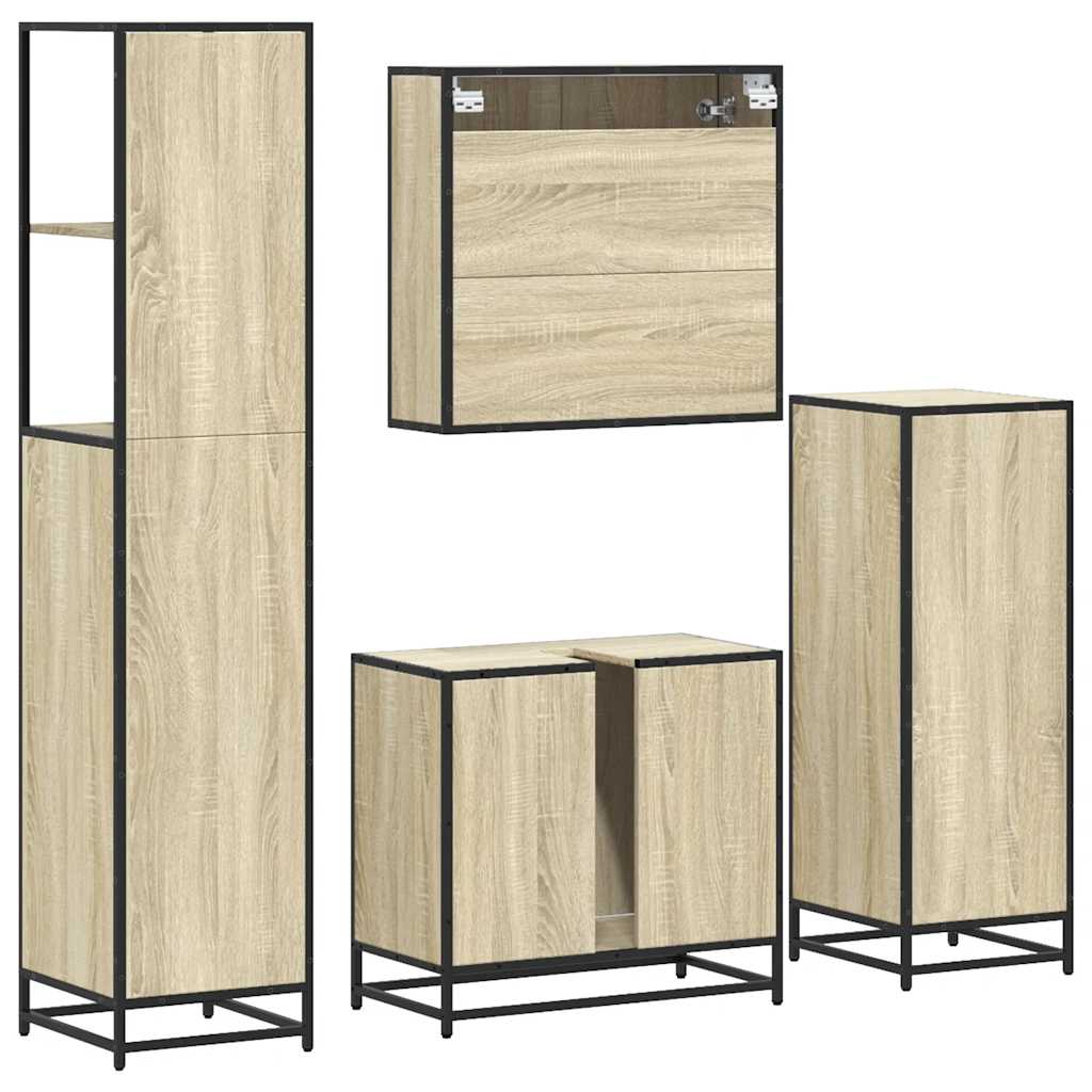 vidaXL 4 Piece Bathroom Furniture Set Sonoma Oak Engineered Wood