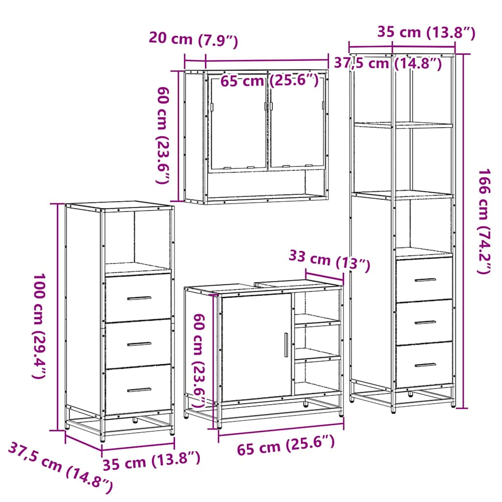 vidaXL 4 Piece Bathroom Furniture Set Sonoma Oak Engineered Wood