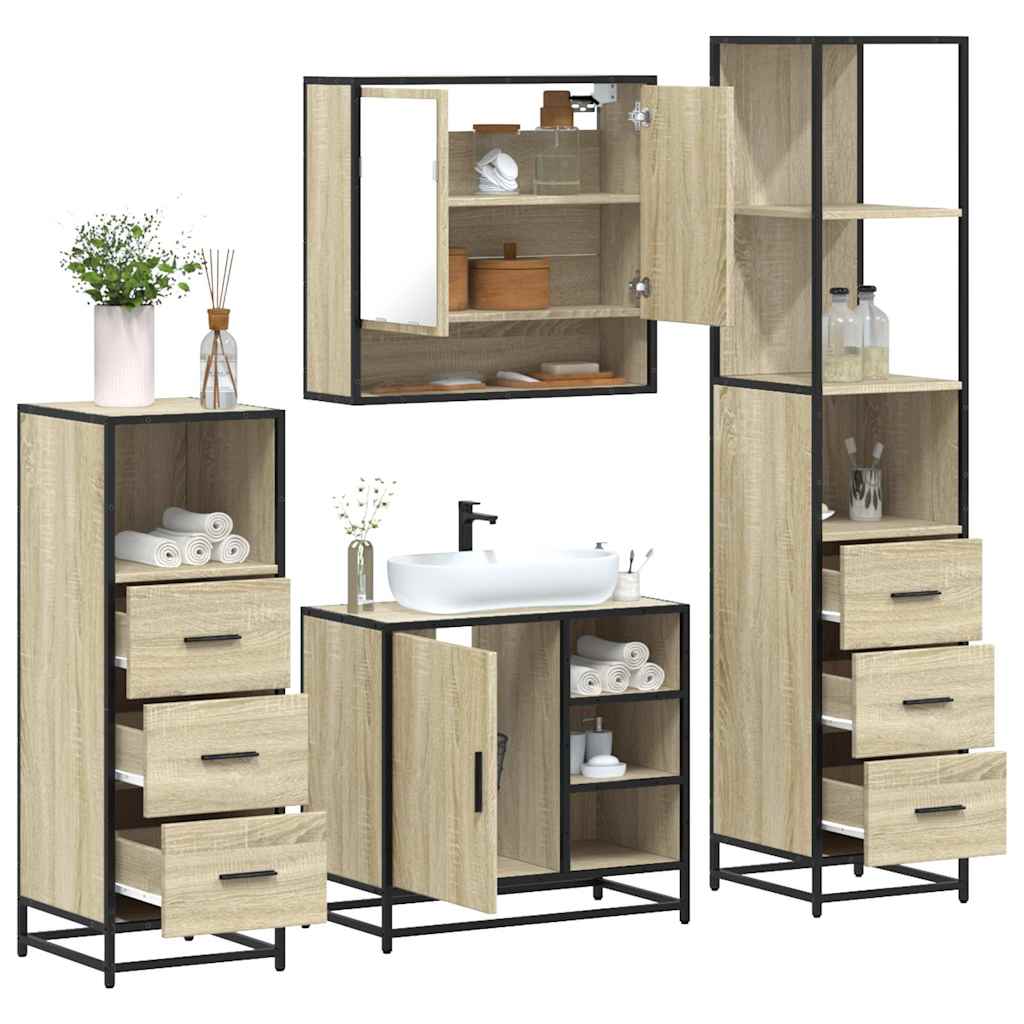 vidaXL 4 Piece Bathroom Furniture Set Sonoma Oak Engineered Wood