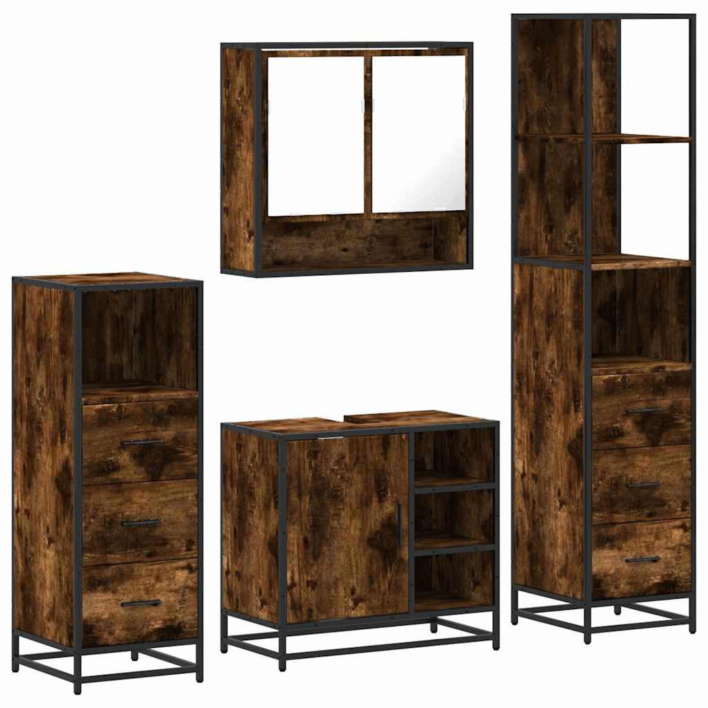 vidaXL 4 Piece Bathroom Furniture Set Smoked Oak Engineered Wood