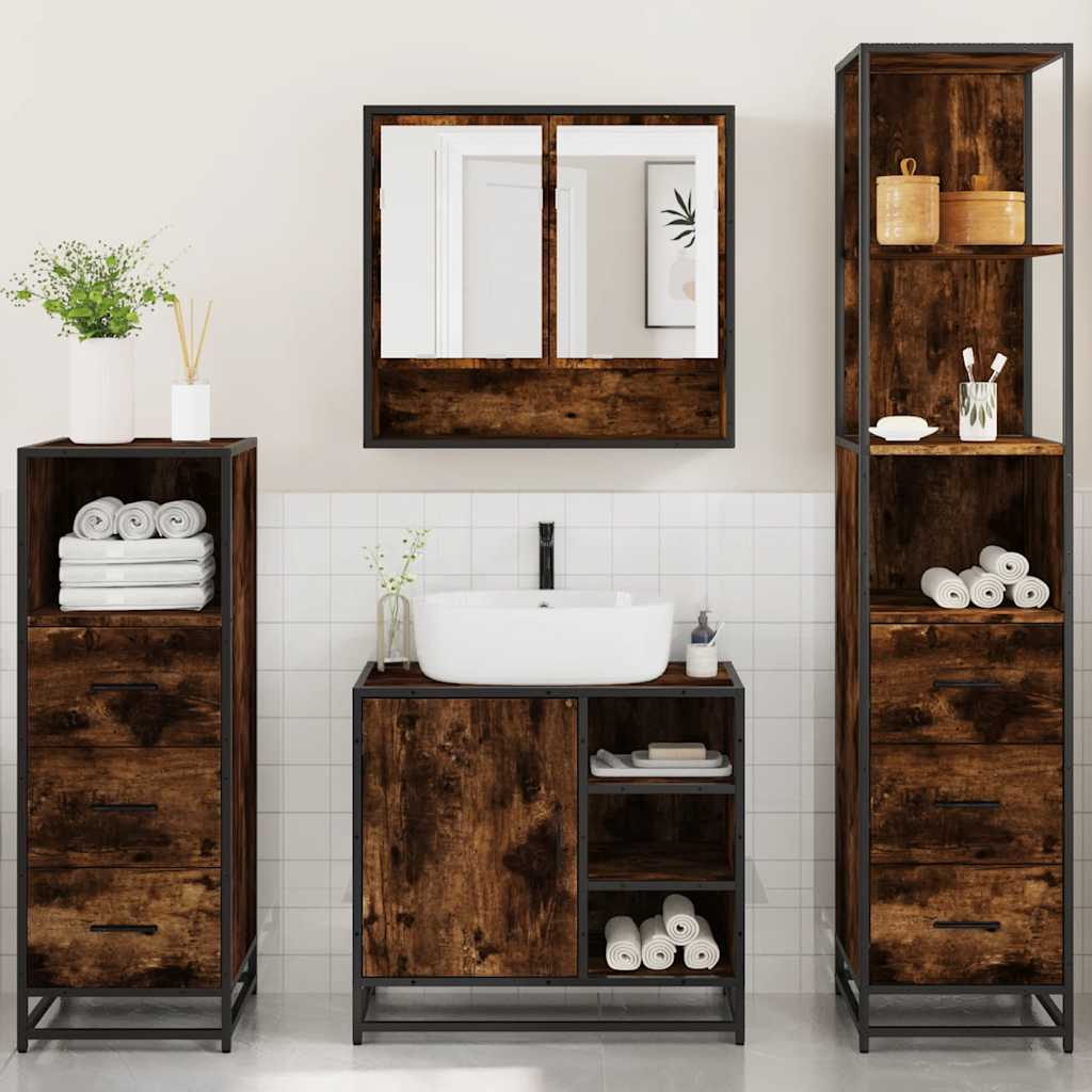 vidaXL 4 Piece Bathroom Furniture Set Smoked Oak Engineered Wood