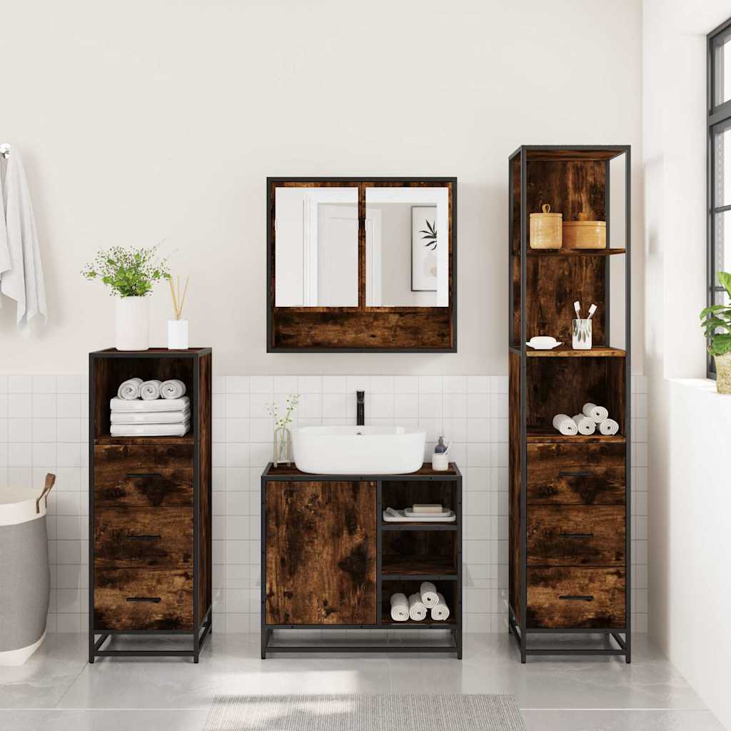 vidaXL 4 Piece Bathroom Furniture Set Smoked Oak Engineered Wood