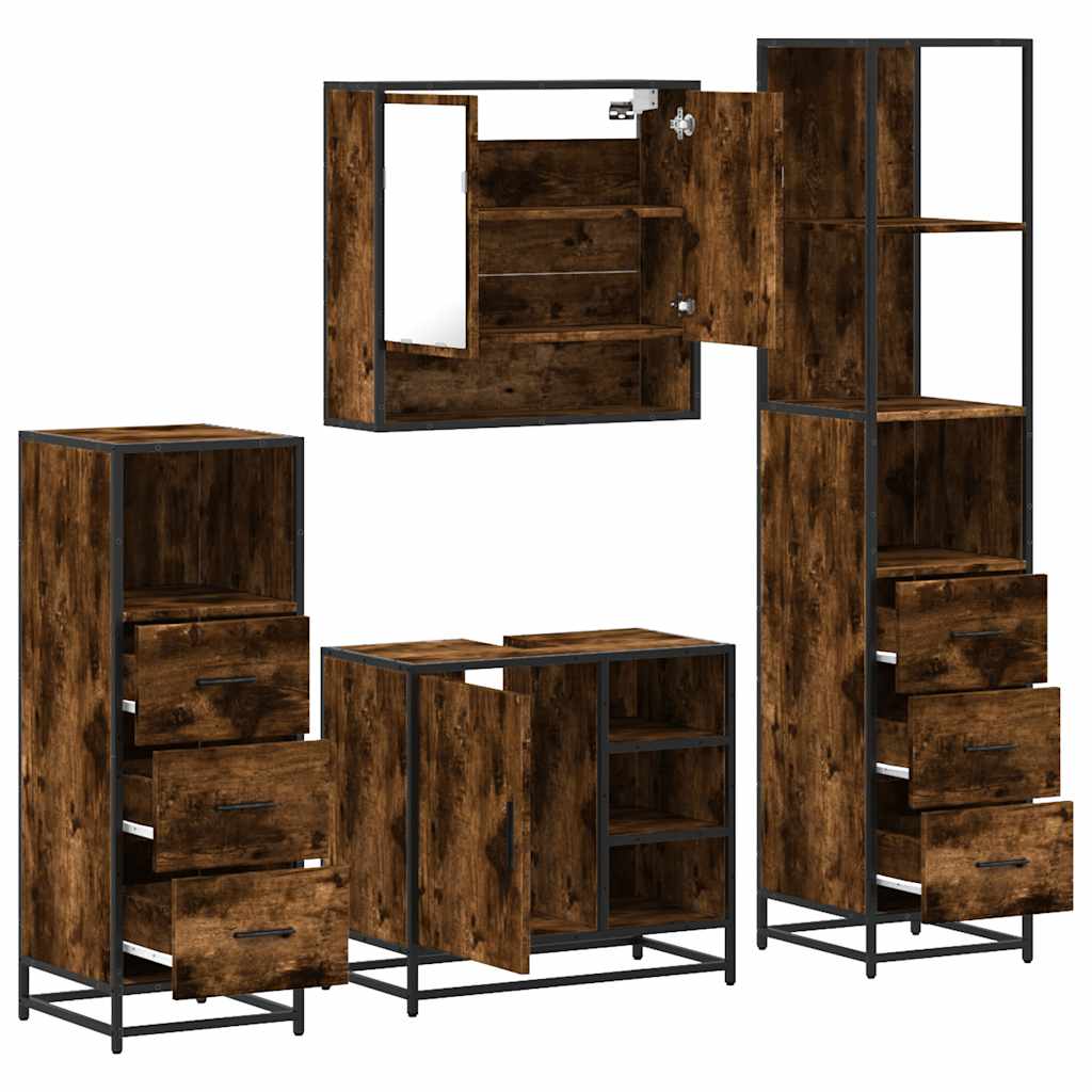 vidaXL 4 Piece Bathroom Furniture Set Smoked Oak Engineered Wood