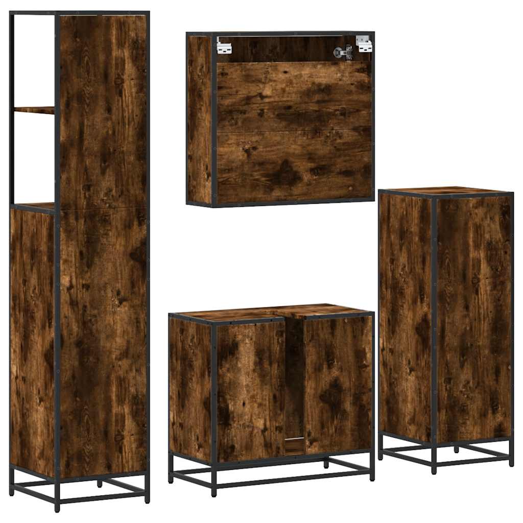 vidaXL 4 Piece Bathroom Furniture Set Smoked Oak Engineered Wood