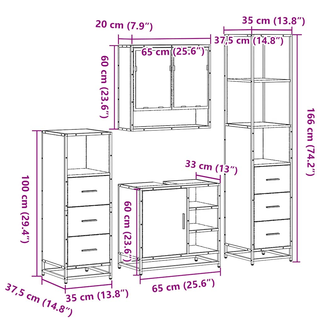 vidaXL 4 Piece Bathroom Furniture Set Smoked Oak Engineered Wood