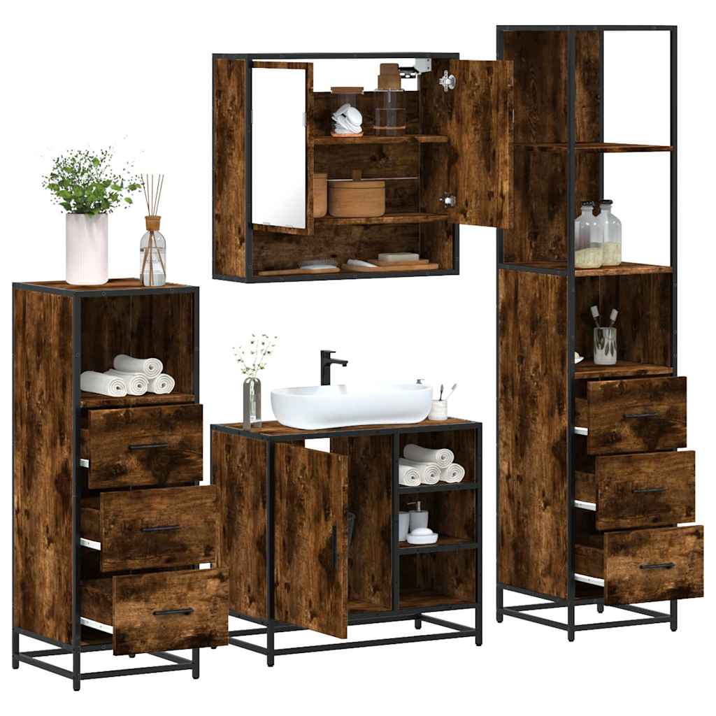 vidaXL 4 Piece Bathroom Furniture Set Smoked Oak Engineered Wood