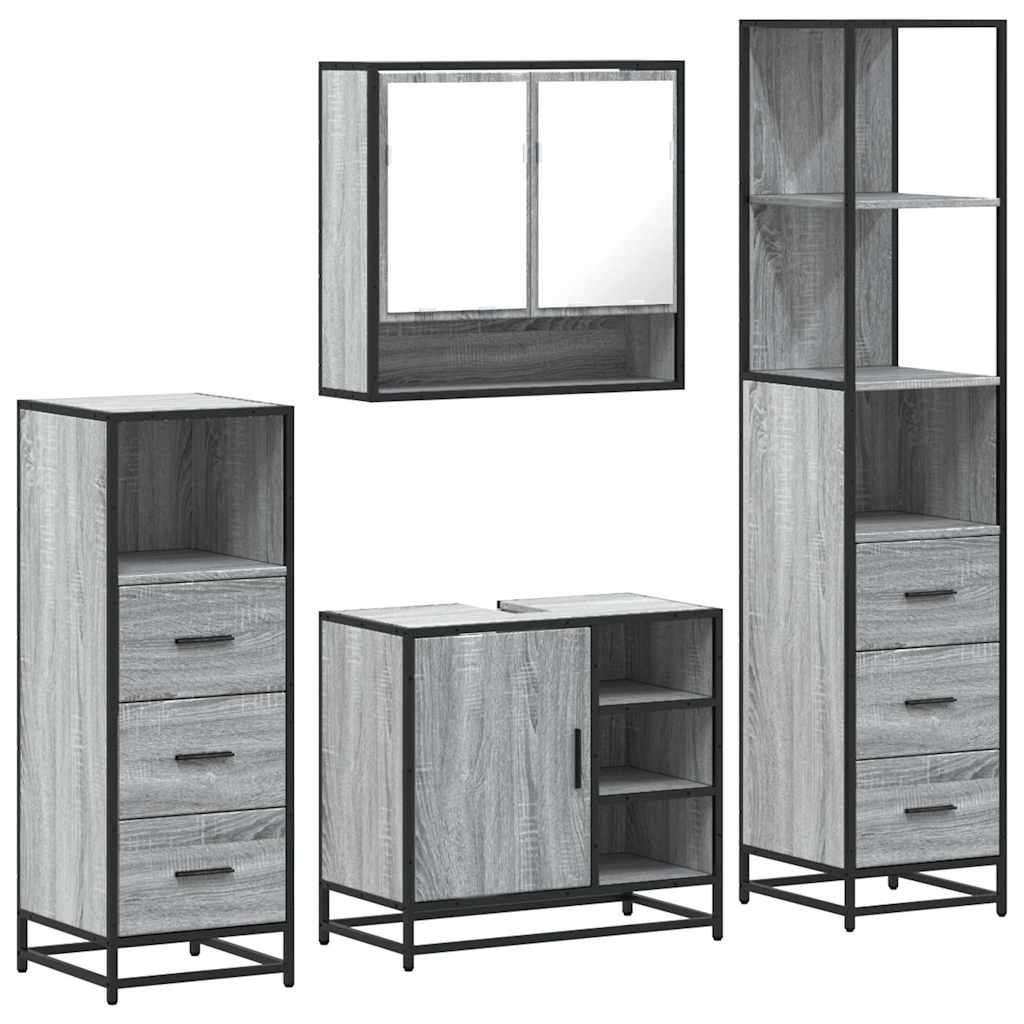 vidaXL 4 Piece Bathroom Furniture Set Grey Sonoma Engineered Wood