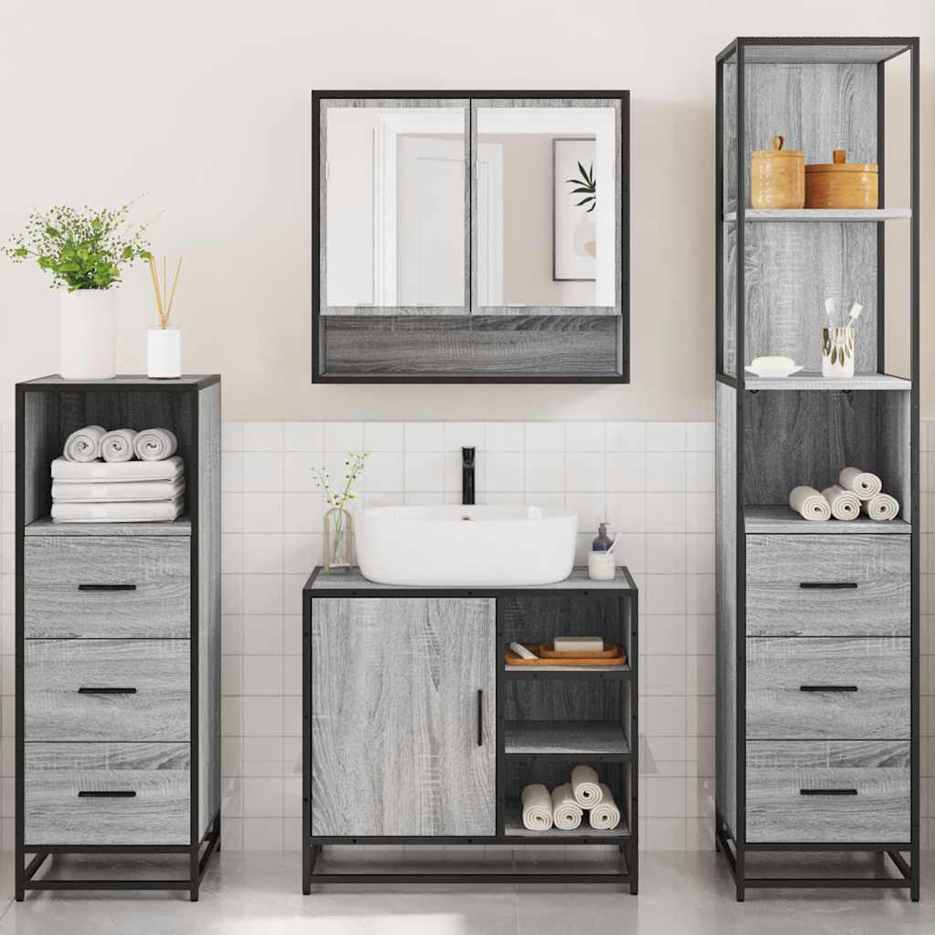 vidaXL 4 Piece Bathroom Furniture Set Grey Sonoma Engineered Wood