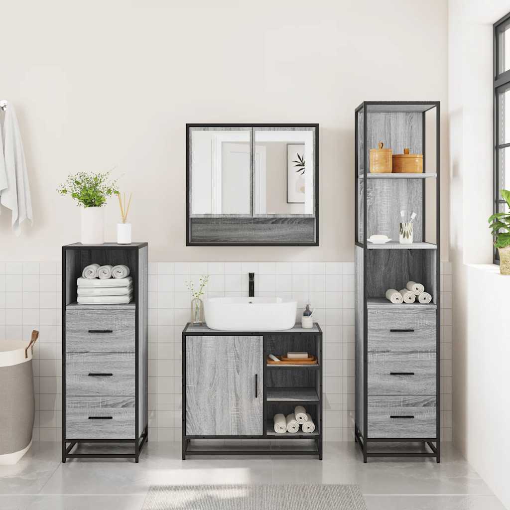 vidaXL 4 Piece Bathroom Furniture Set Grey Sonoma Engineered Wood