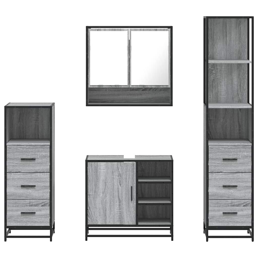 vidaXL 4 Piece Bathroom Furniture Set Grey Sonoma Engineered Wood