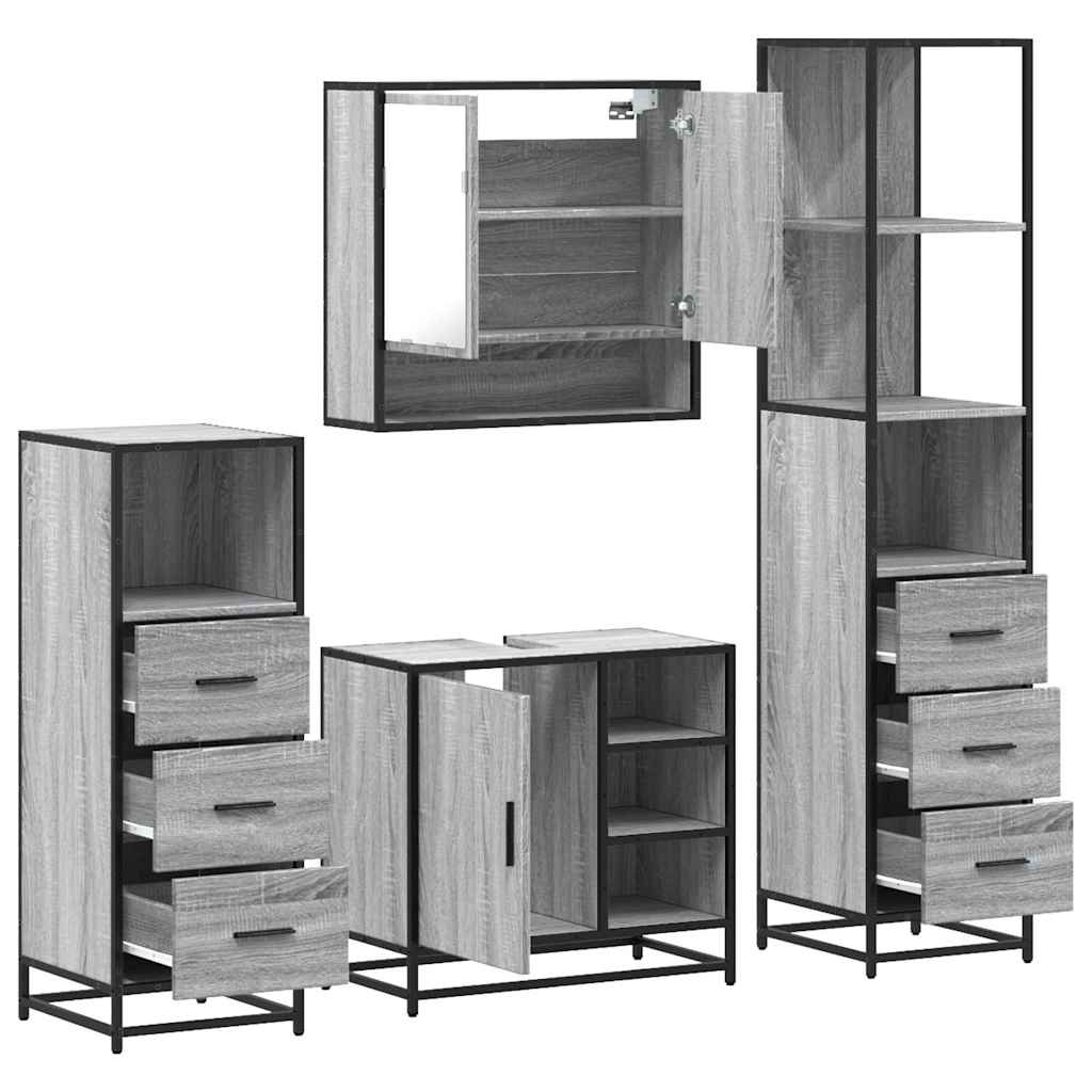 vidaXL 4 Piece Bathroom Furniture Set Grey Sonoma Engineered Wood