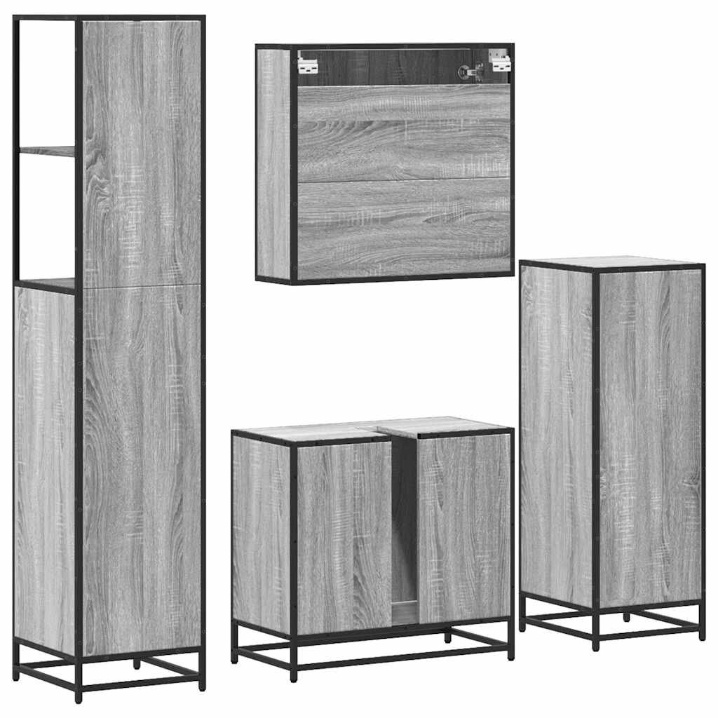 vidaXL 4 Piece Bathroom Furniture Set Grey Sonoma Engineered Wood