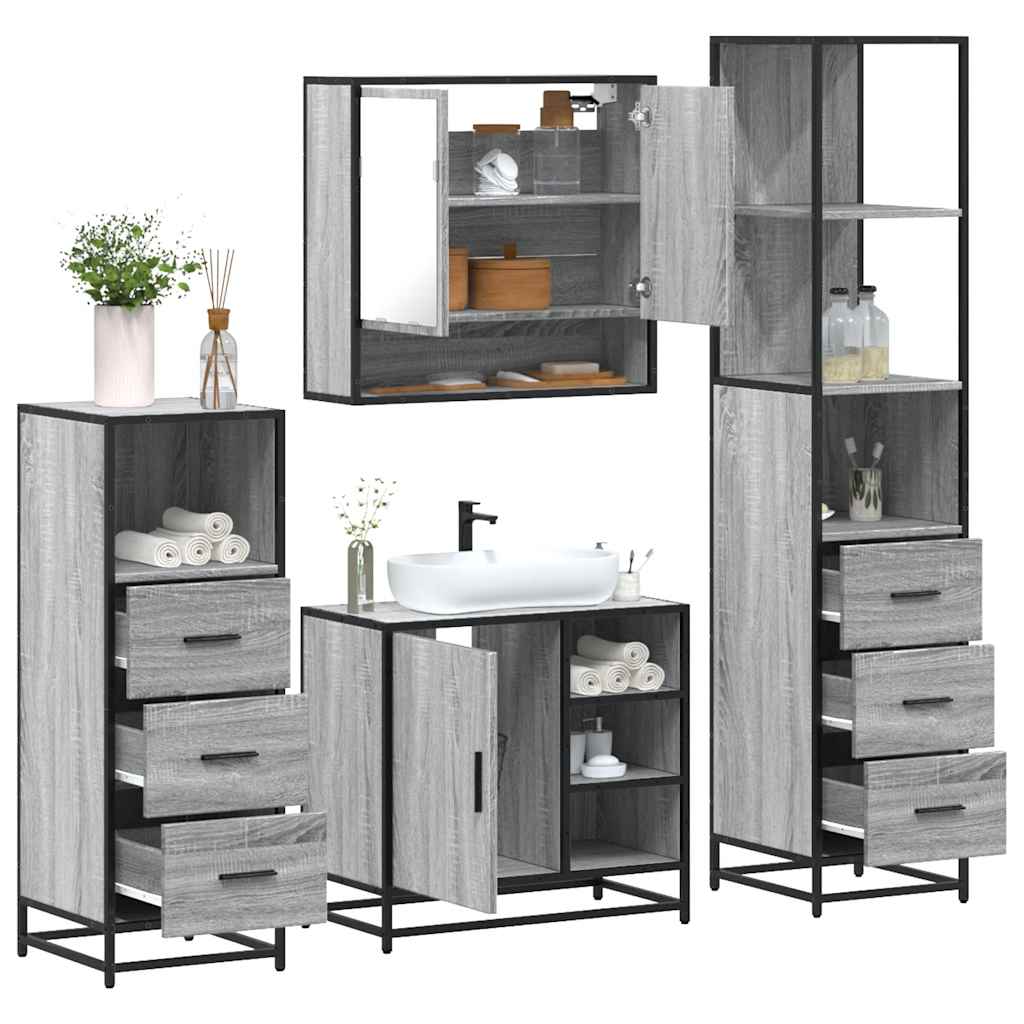 vidaXL 4 Piece Bathroom Furniture Set Grey Sonoma Engineered Wood