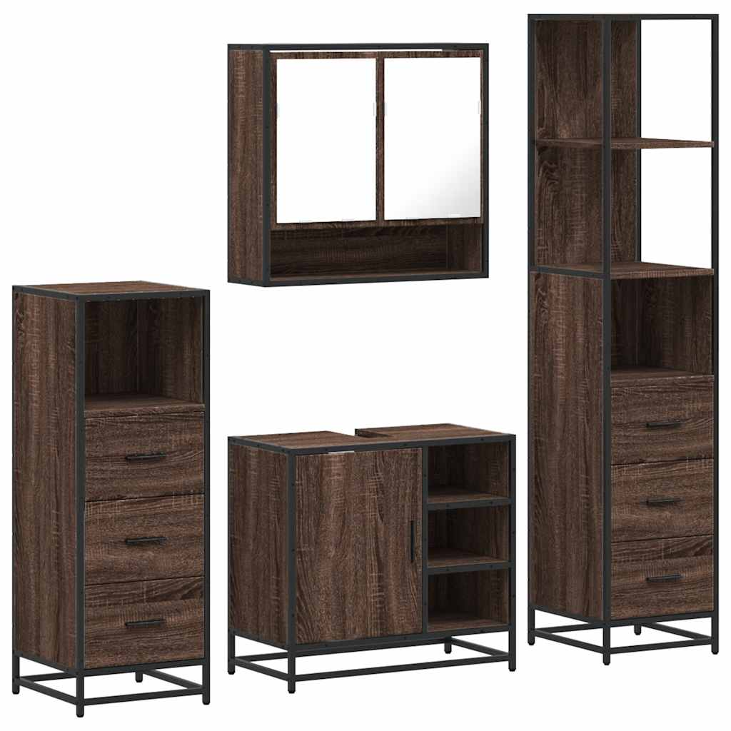 vidaXL 4 Piece Bathroom Furniture Set Brown Oak Engineered Wood