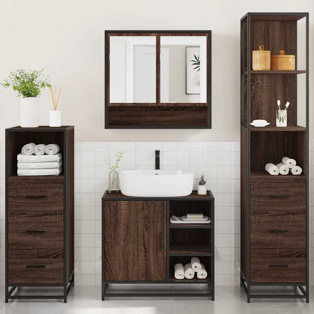 vidaXL 4 Piece Bathroom Furniture Set Brown Oak Engineered Wood