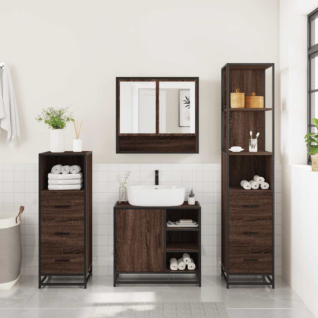 vidaXL 4 Piece Bathroom Furniture Set Brown Oak Engineered Wood