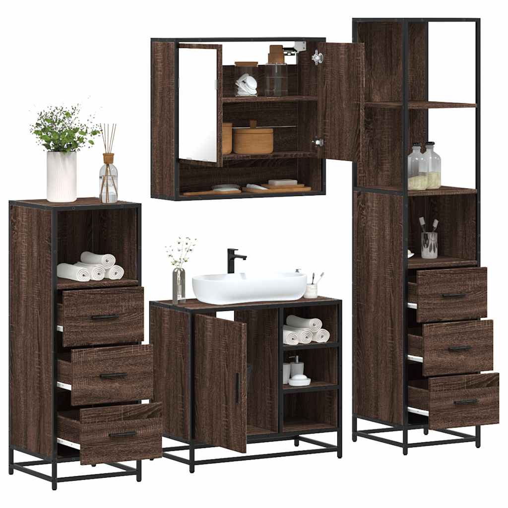 vidaXL 4 Piece Bathroom Furniture Set Brown Oak Engineered Wood