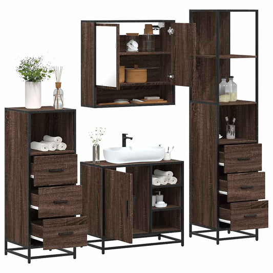 vidaXL 4 Piece Bathroom Furniture Set Brown Oak Engineered Wood