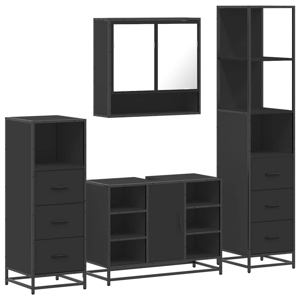 vidaXL 4 Piece Bathroom Furniture Set Black Engineered Wood