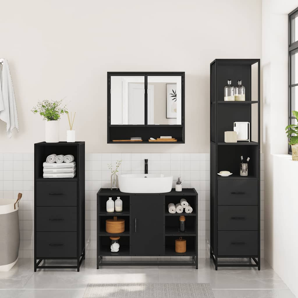 vidaXL 4 Piece Bathroom Furniture Set Black Engineered Wood